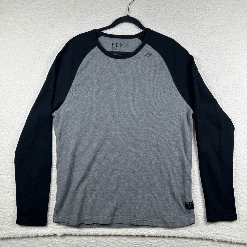 Fox Racing Thermal Shirt Mens Heritage Forged Raglan Waffle Knit XL Gray Black